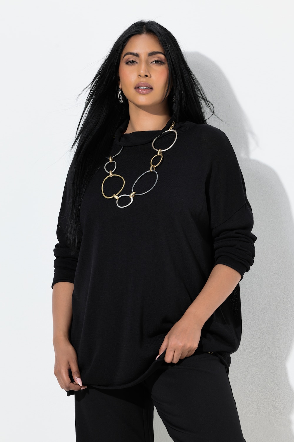 Pullover, Rollkanten, Boxy, Stehkragen, Langarm