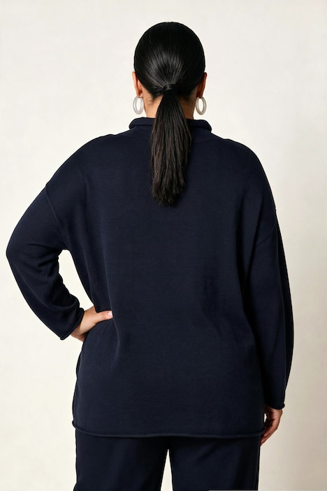 Pullover, Rollkanten, Boxy, Stehkragen, Langarm