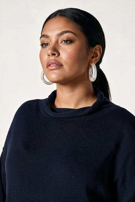 Pullover, Rollkanten, Boxy, Stehkragen, Langarm