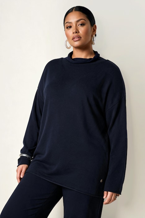 Pullover, Rollkanten, Boxy, Stehkragen, Langarm