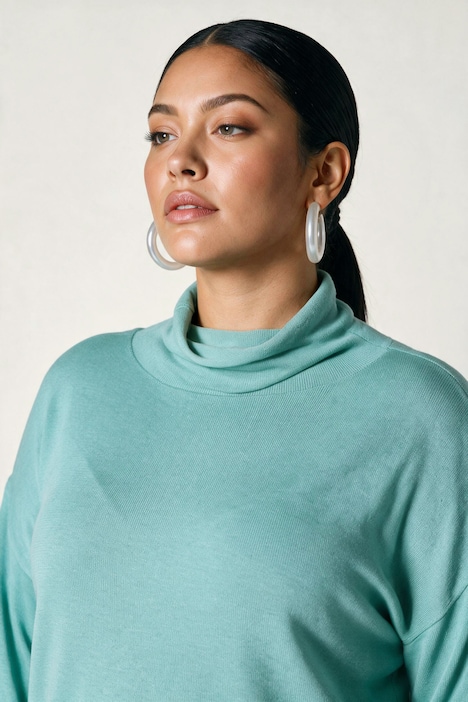 Pullover, Rollkanten, Boxy, Stehkragen, Langarm