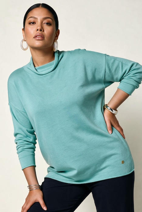 Pullover, Rollkanten, Boxy, Stehkragen, Langarm