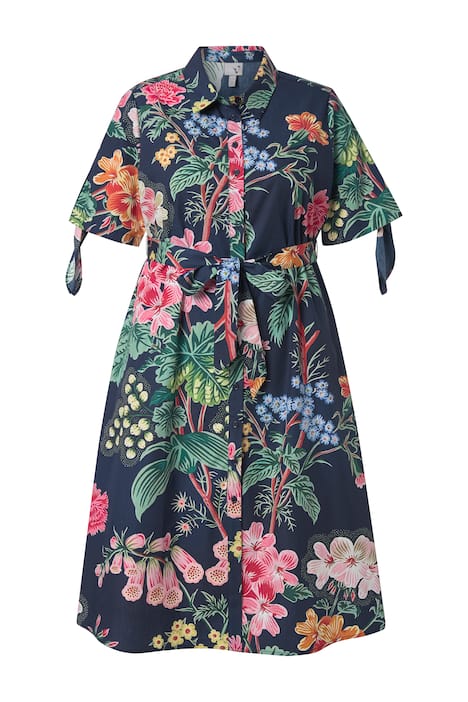 Midi šaty, květinový vzor, košilový límec, polo rukávy, kapsy