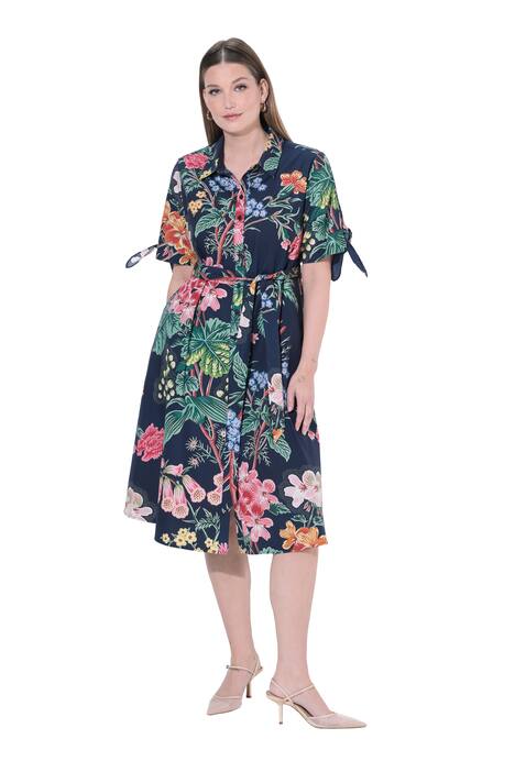 Midi šaty, květinový vzor, košilový límec, polo rukávy, kapsy