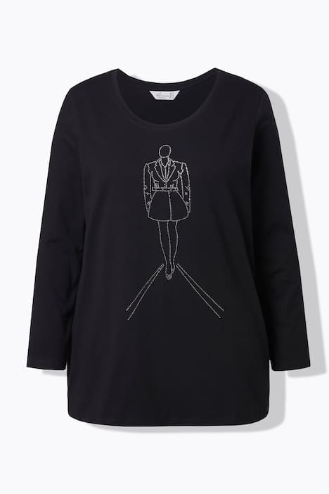 T-shirt, A-lijn, modelmotief van glittersteentjes