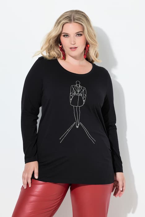 T-shirt, A-lijn, modelmotief van glittersteentjes