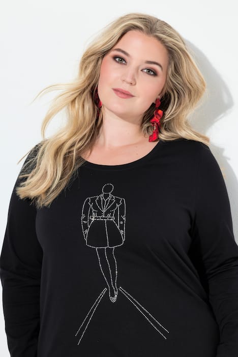 T-shirt, A-lijn, modelmotief van glittersteentjes