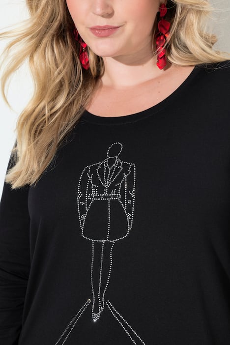 T-shirt, A-lijn, modelmotief van glittersteentjes