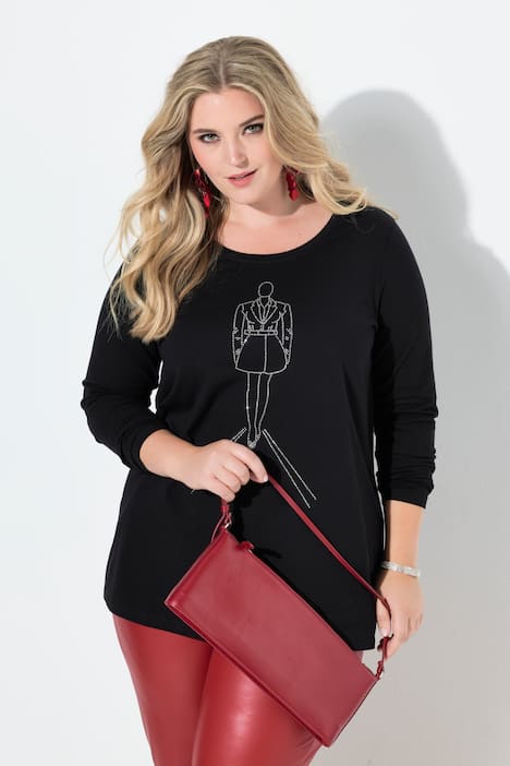 T-shirt, A-lijn, modelmotief van glittersteentjes