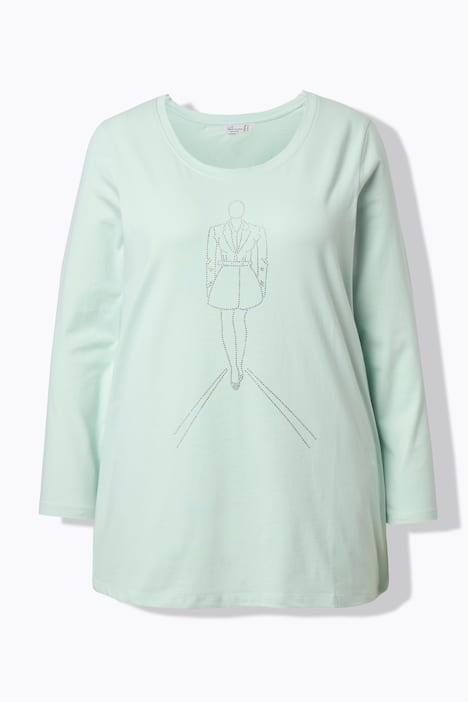 T-shirt, A-lijn, modelmotief van glittersteentjes