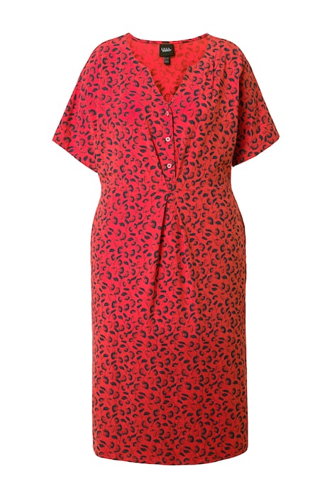 Midi šaty, jahody, tunikový výstřih, polo rukávy