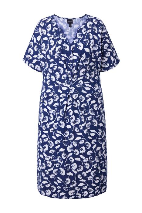 Midi šaty, jahody, tunikový výstřih, polo rukávy