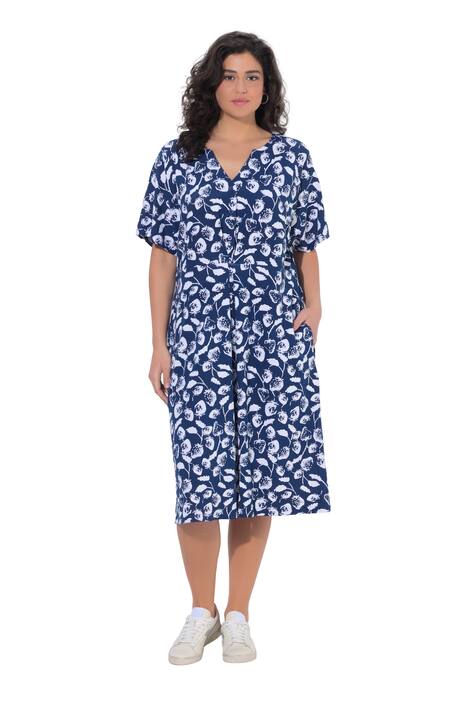 Midi šaty, jahody, tunikový výstřih, polo rukávy