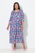 Jersey maxi-jurk, bloemen, A-lijn, V-hals, 3/4-mouw