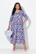 Jersey maxi-jurk, bloemen, A-lijn, V-hals, 3/4-mouw