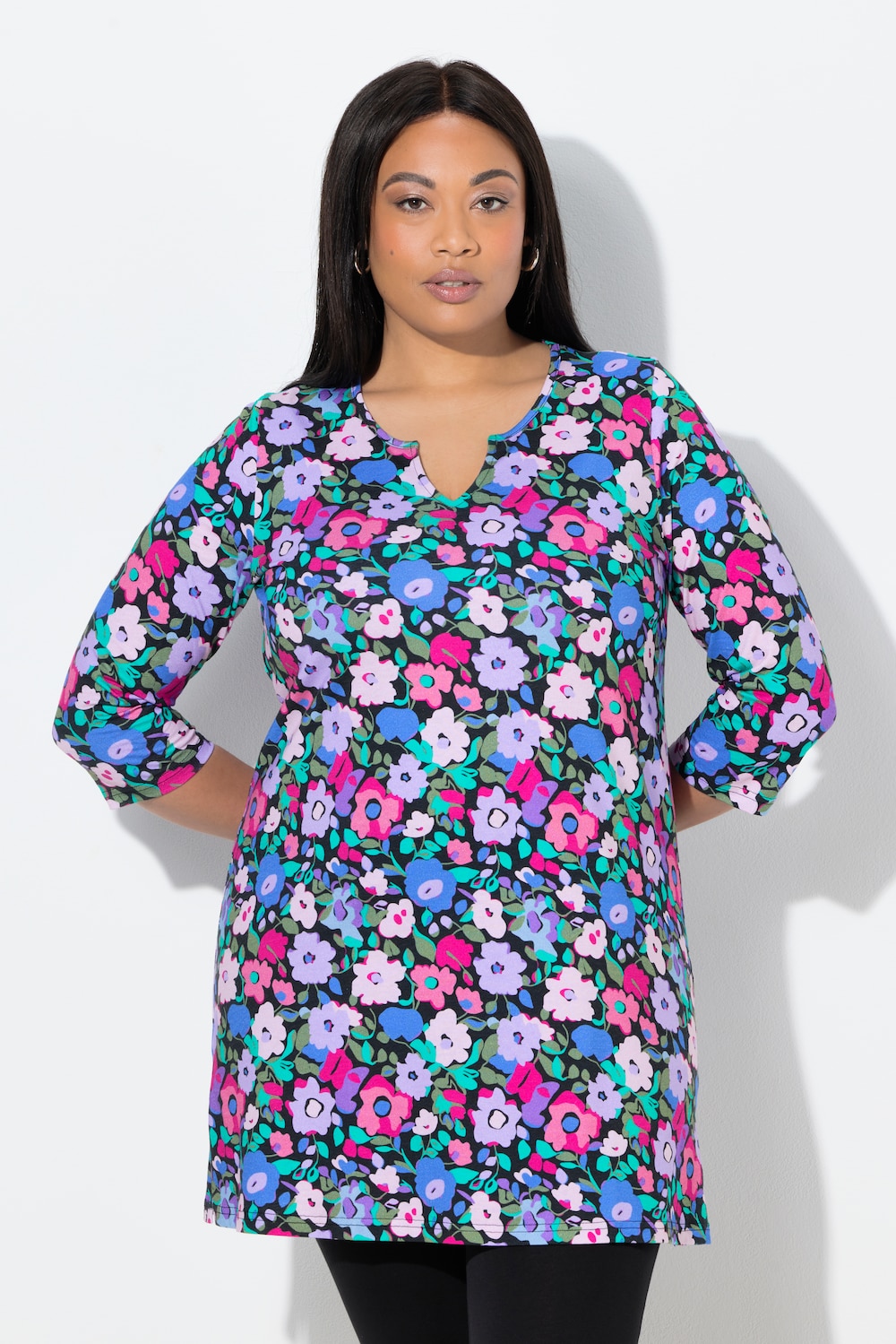 Thumbnail - Große Größen Longshirt, Damen, schwarz, Größe: 62/64, Baumwolle, Ulla Popken