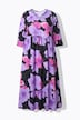 Jersey-Maxikleid, Blüten, A-Linie, 3/4-Arm