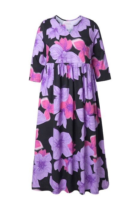 Žerzejové maxi šaty, květinový vzor, áčkový střih, 3/4 rukávy