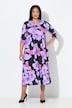 Jersey-Maxikleid, Blüten, A-Linie, 3/4-Arm