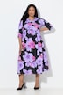 Jersey-Maxikleid, Blüten, A-Linie, 3/4-Arm