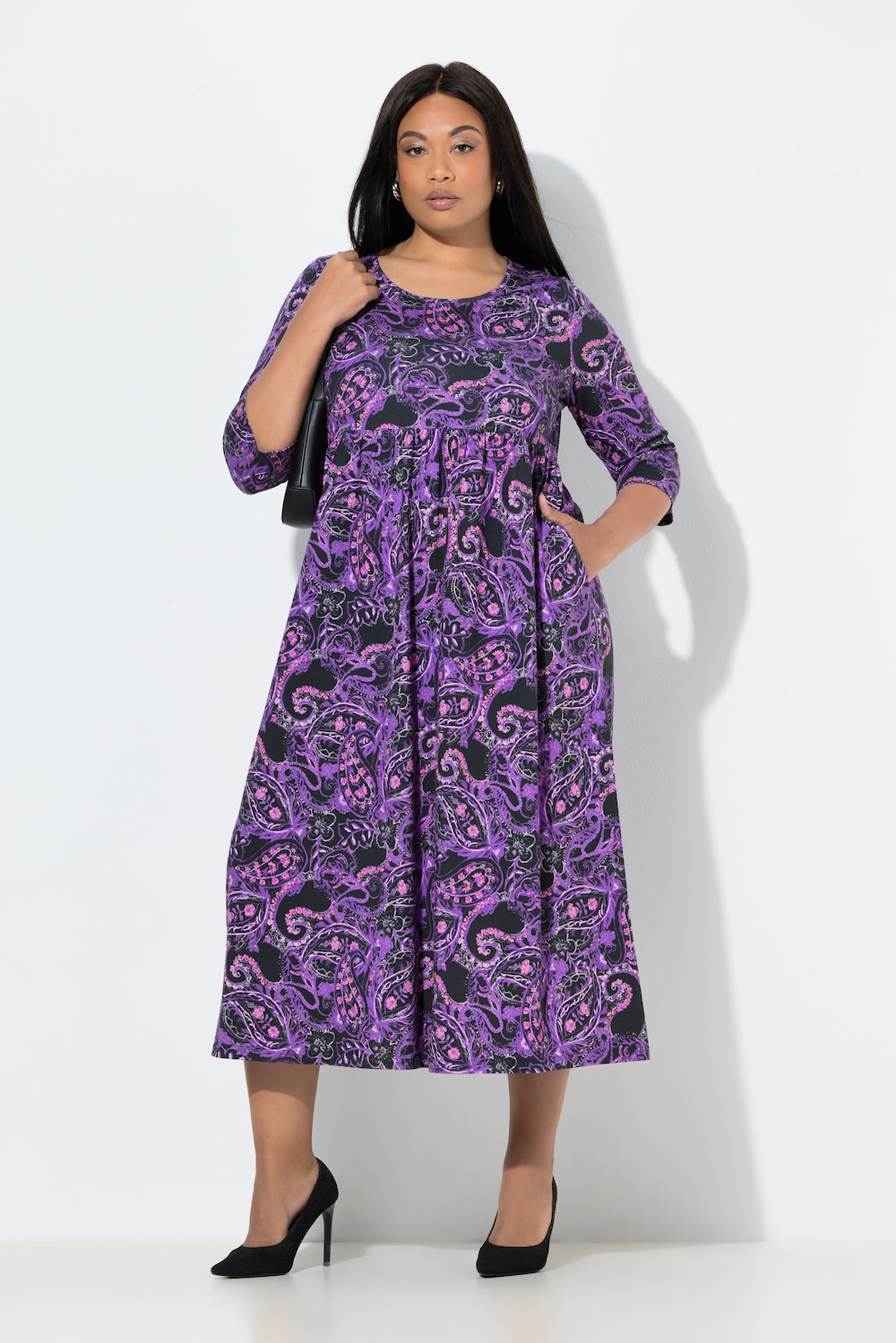 Maxikleid, Paisley, A-Linie, Rundhals, 3/4-Arm, Taschen