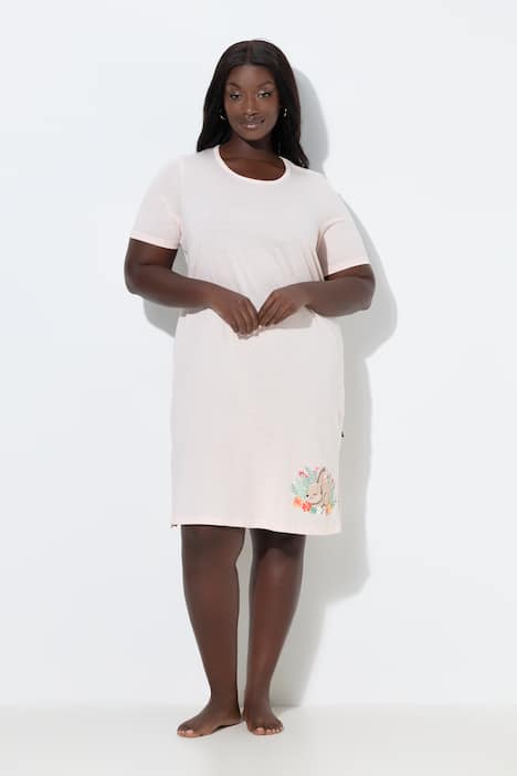 Lot de 2 grands t-shirts/chemises de nuit, rayures/lapin, col rond/tunisien et manches courtes