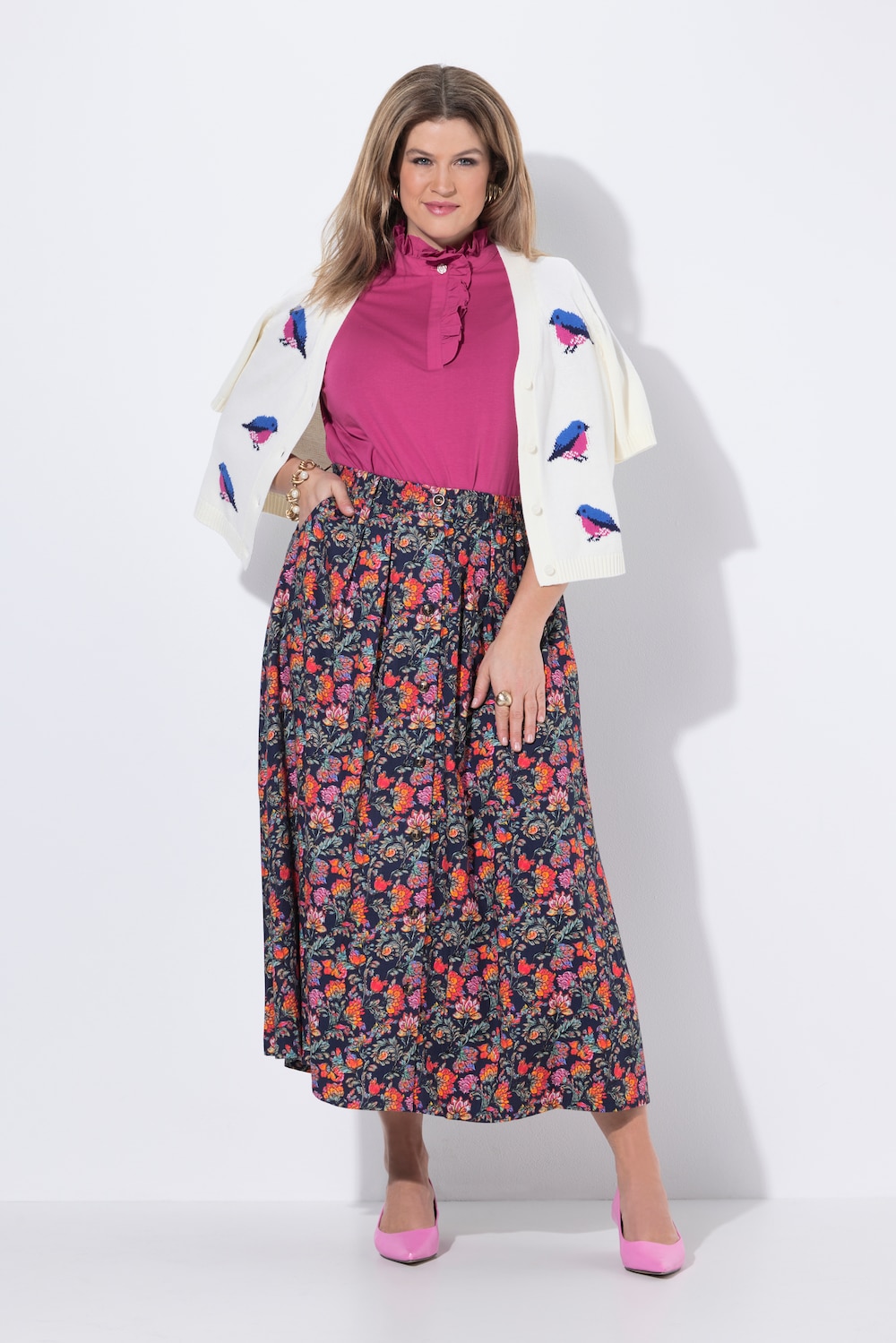 Maxirock, Landhausdruck, A-Linie, Bundfalten