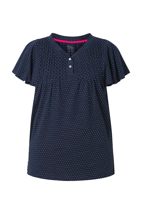 Tričko, puntíky, záhyby, V-výstřih, poloviční rukáv s křidélky