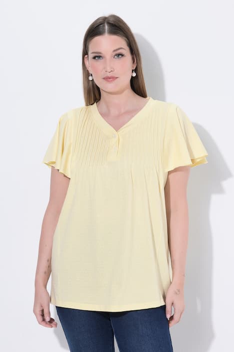 Tričko, puntíky, záhyby, V-výstřih, poloviční rukáv s křidélky