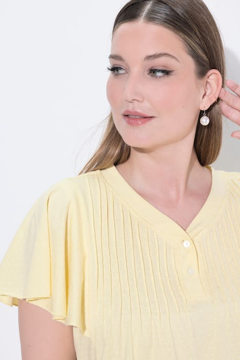 Tričko, puntíky, záhyby, V-výstřih, poloviční rukáv s křidélky