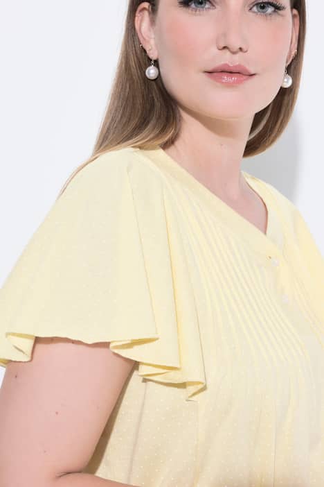 Tričko, puntíky, záhyby, V-výstřih, poloviční rukáv s křidélky