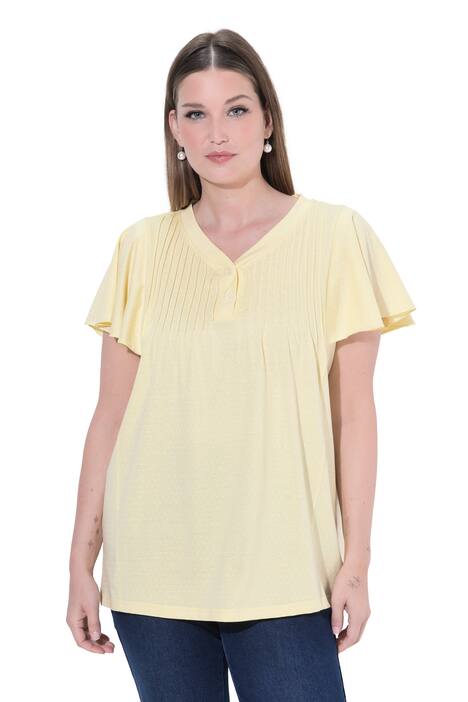 Tričko, puntíky, záhyby, V-výstřih, poloviční rukáv s křidélky