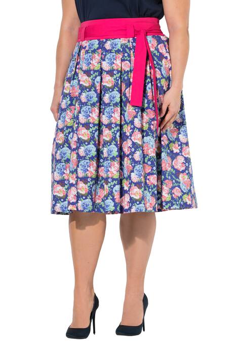 Skládaná sukně, venkovský vzor, áčkový střih, pohodlný pas