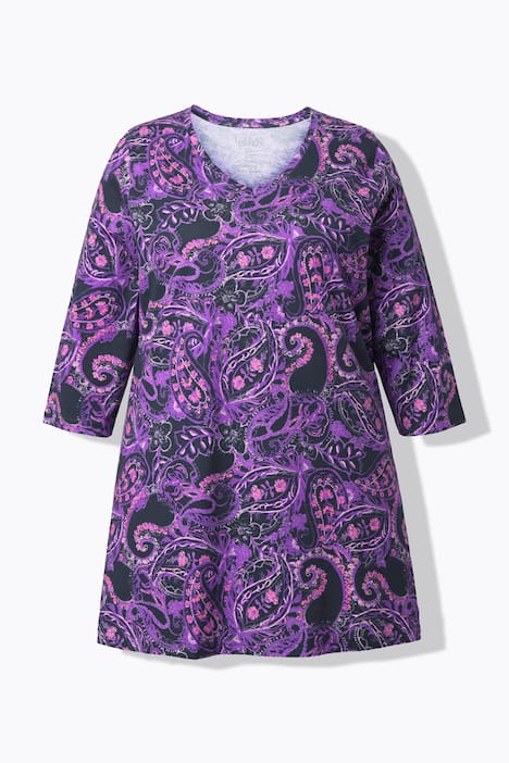 Longshirt, Paisley, A-Linie, V-Ausschnitt, 3/4Arm