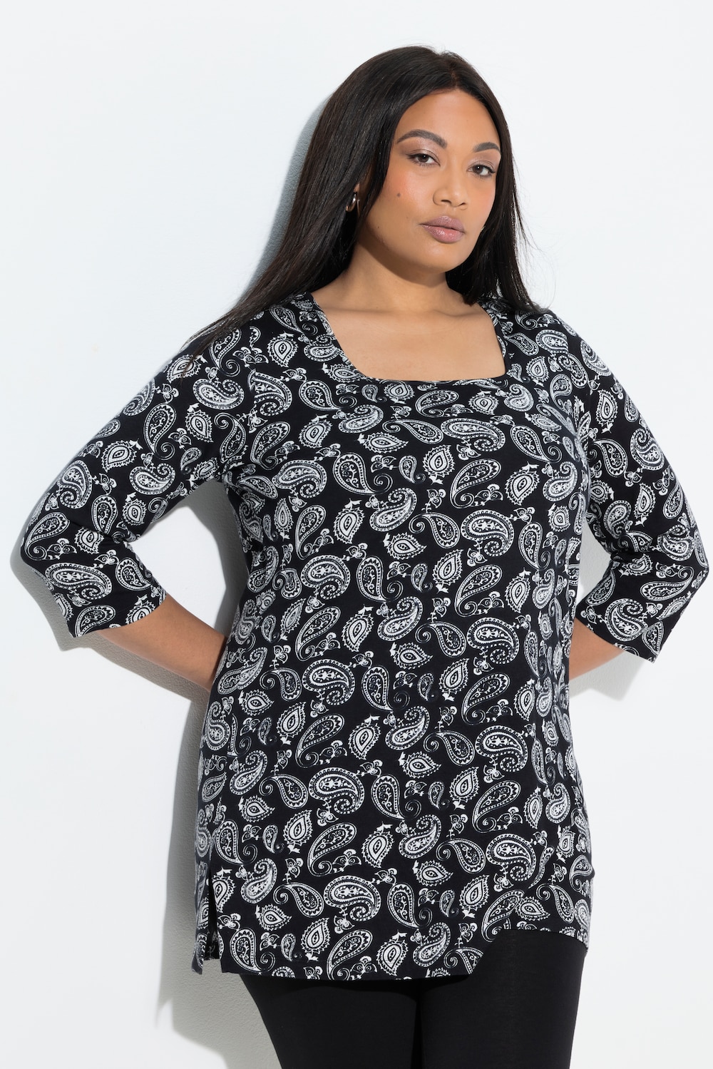 Longshirt, Paisley, A-Linie, Carré-Ausschnitt, 3/4-Arm