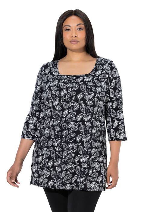 Dlouhé tričko, paisley motiv, áčkový střih, hranatý výstřih, 3/4 rukáv