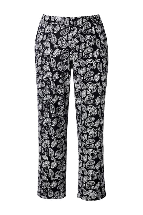 Žerzejové kalhoty, paisley motiv, široké nohavice, elastický pas