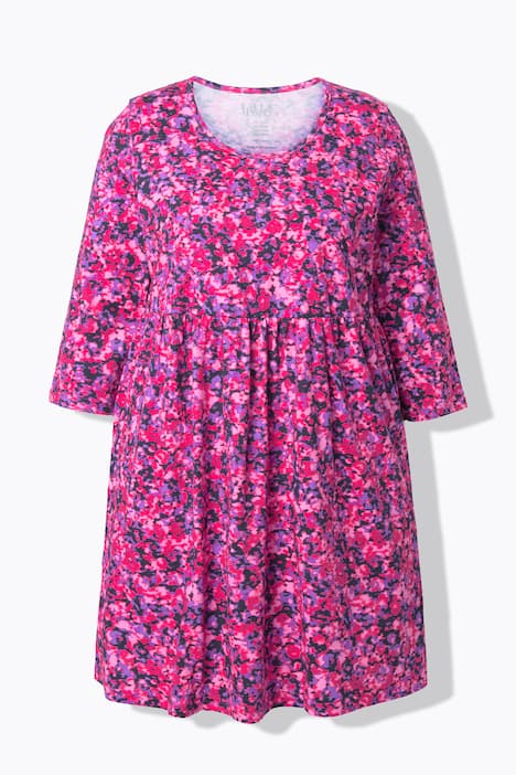 Longshirt, Blüten, A-Linie, Rundhals, 3/4-Arm