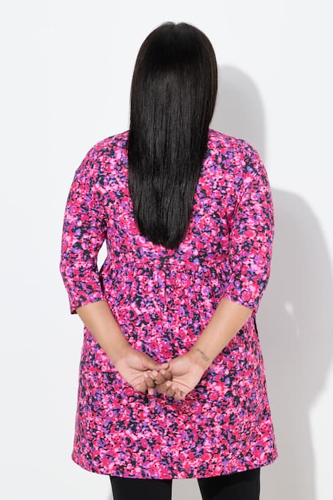 Longshirt, Blüten, A-Linie, Rundhals, 3/4-Arm