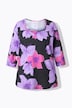 Bluzka, kwiaty, krój trapezowy, dekolt karo, rękaw 3/4
