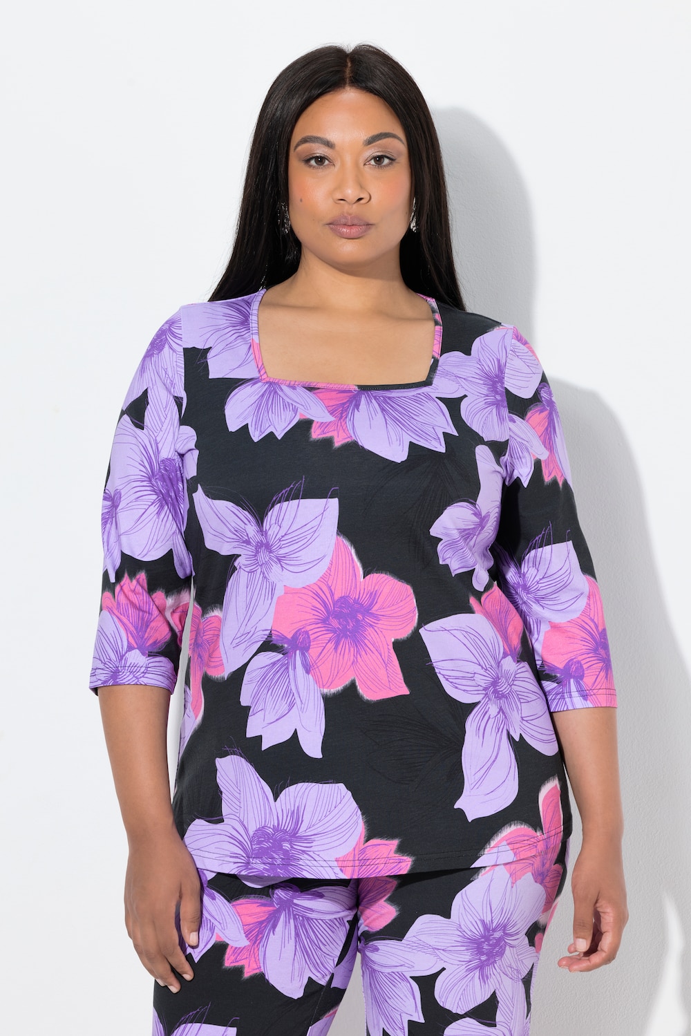 Thumbnail - Große Größen Shirt, Damen, schwarz, Größe: 62/64, Baumwolle, Ulla Popken