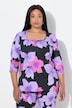 Bluzka, kwiaty, krój trapezowy, dekolt karo, rękaw 3/4