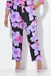 Jersey broek, bloemen, wijde pijp, elastische tailleband