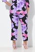 Jersey broek, bloemen, wijde pijp, elastische tailleband