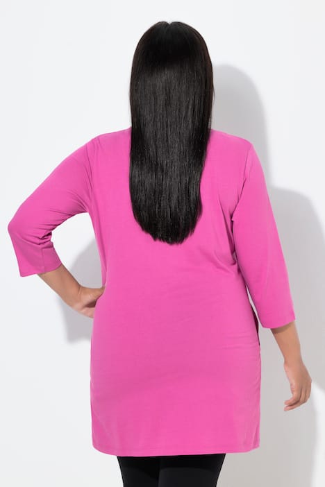 Maglia dal taglio lungo e svasato con fiori, scollo a V e maniche a 3/4