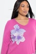 Maglia dal taglio lungo e svasato con fiori, scollo a V e maniche a 3/4