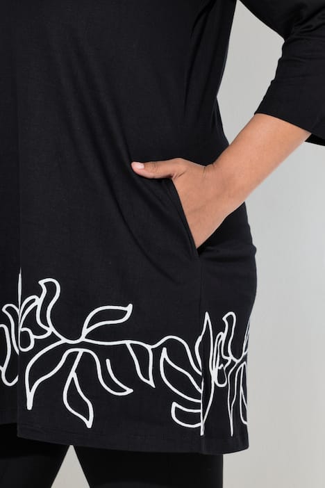 Longshirt, Motivdruck, A-Linie, Tunika-Ausschnitt, 3/4-Arm