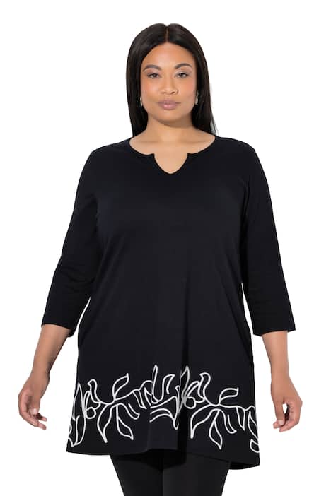 Dlouhé tričko, potisk s motivem, áčkový střih, tunikový výstřih, 3/4 rukáv