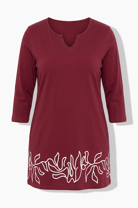 Longshirt, Motivdruck, A-Linie, Tunika-Ausschnitt, 3/4-Arm