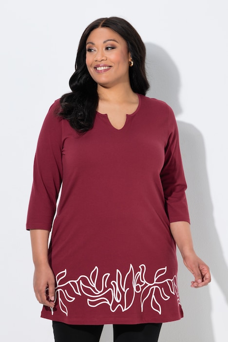 Longshirt, Motivdruck, A-Linie, Tunika-Ausschnitt, 3/4-Arm